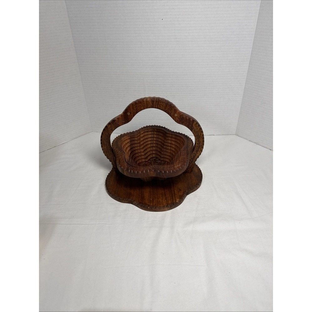 VTG.Folding Spiral Collapsible Wooden Swivel To Close. Afghanistan. bowl 7.5"